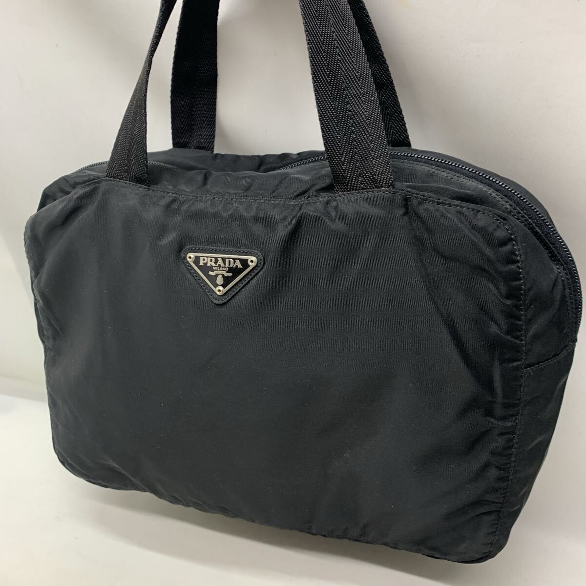 【美品】 PRADA プラダ ナイロン ハンドバッグ トートバッグ 三角プレート 黒 ブラック 三角ロゴプレート
