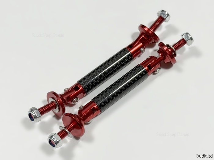 リップスポイラー用ショートサポートロッド 可動式ジョイント レッド カーボン製ステー バンパー固定 カナード ナンバープレート角度調整