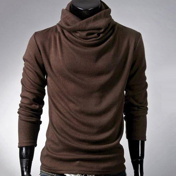 ダークブラウン L アフガン タートルネック 長袖 Tシャツ カットソー カジュアル メンズ シンプル 無地 ストリート系 シャツ シンプル