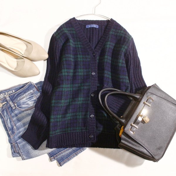 美品 SPICK AND SPAN スピックアンドスパン 起毛切り替え リブストレッチ ウールニット カーディガン F 秋 冬 25D12