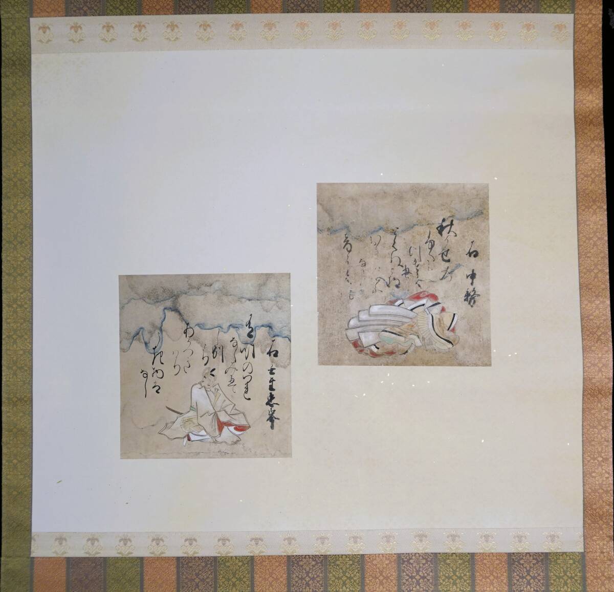 ★茨城県書道家蔵出★真作◆鳳】歌仙絵　和歌一句◆彩絵◆紙本◆掛軸◆肉筆◆二重箱2512-67検：浮世絵　日本画　書道　山水