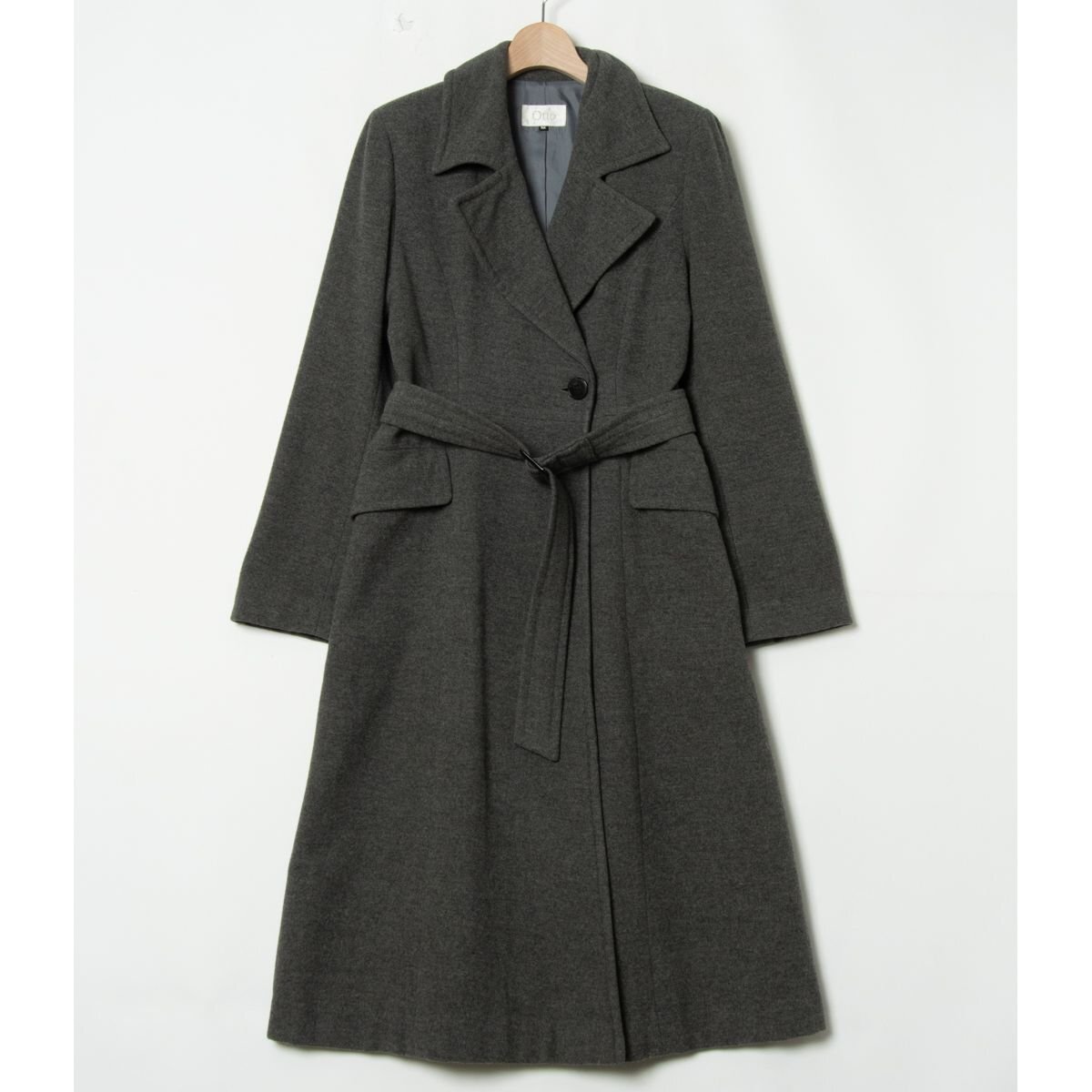 Otto オットー テーラードカラーコート ベルト付き レディースM ウールカシミヤ 大人きれいめ フェミニン 灰色 グレー 無地 アウター