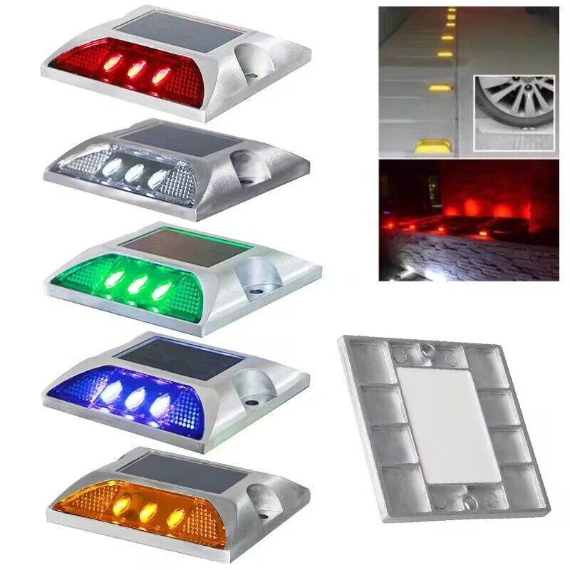 新入荷新作4個セットソーラー充電道路鋲LEDライト夜常時点灯 点滅 5色 スコッチ 車庫 駐車場 駐輪場 縁石 階段 段差 防犯 側溝 カーブ 新品