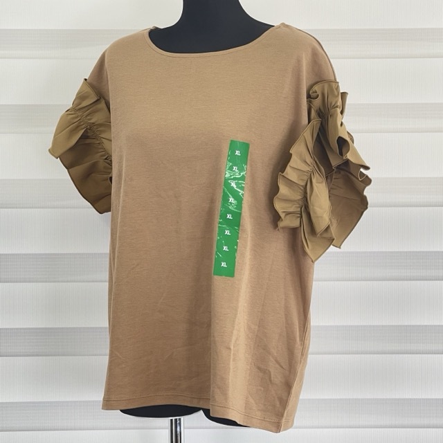 送料無料 新品 URBANGRACE フリル袖 半袖 トップス レディース ブラウン XLサイズ /900678 在★5