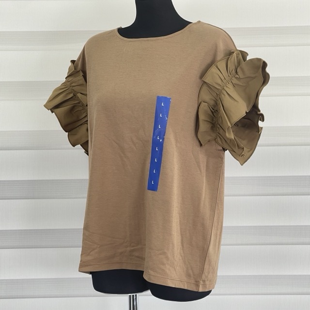 送料無料 新品 URBANGRACE フリル袖 半袖 トップス レディース ブラウン Lサイズ /900677在★18