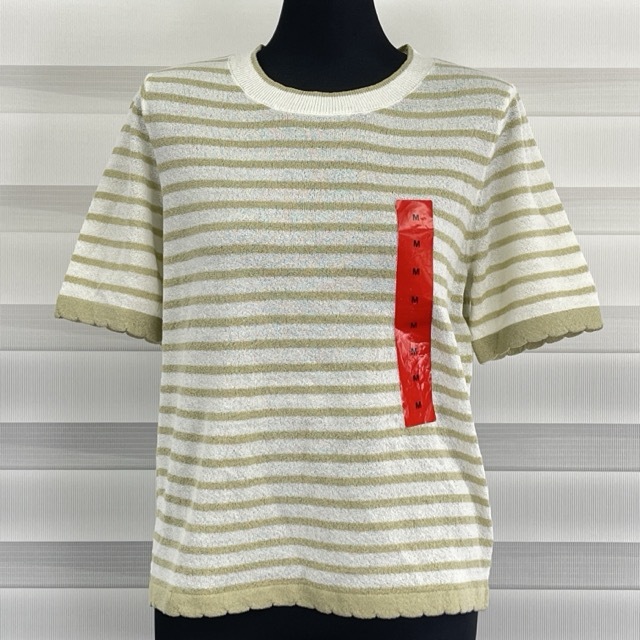 送料無料 新品タグ付き SOLEZIA 半そで Tシャツ ボーダー ソレジア Mサイズ ベージュ ART.67970 / 900694 在★6