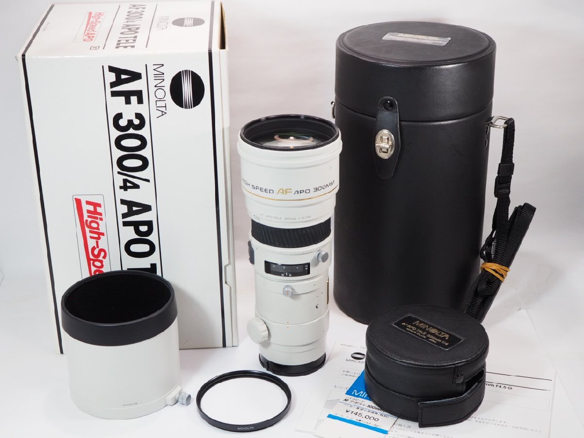 MINOLTA HIGH SPEED AF APO TELE 300mmF4 Aマウント 純正フィルター フード ケース 元箱付[管MI7621