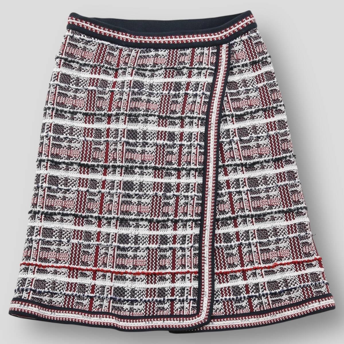極美品 THOM BROWNE トムブラウン 22AW マドラスチェック ジャガードストライプスカート FKK095A-Y9013960 44 ニット スカート レディース