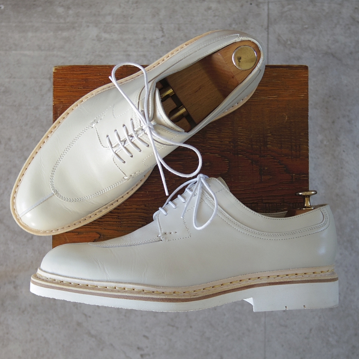 極美品★(仏)HESCHUNG/エシュン SIZE 7.5【ノルウィージャンウェルテッド製法★アヴィニョン似寄りモデル/CATALPA】Uチップ/白★o222-8