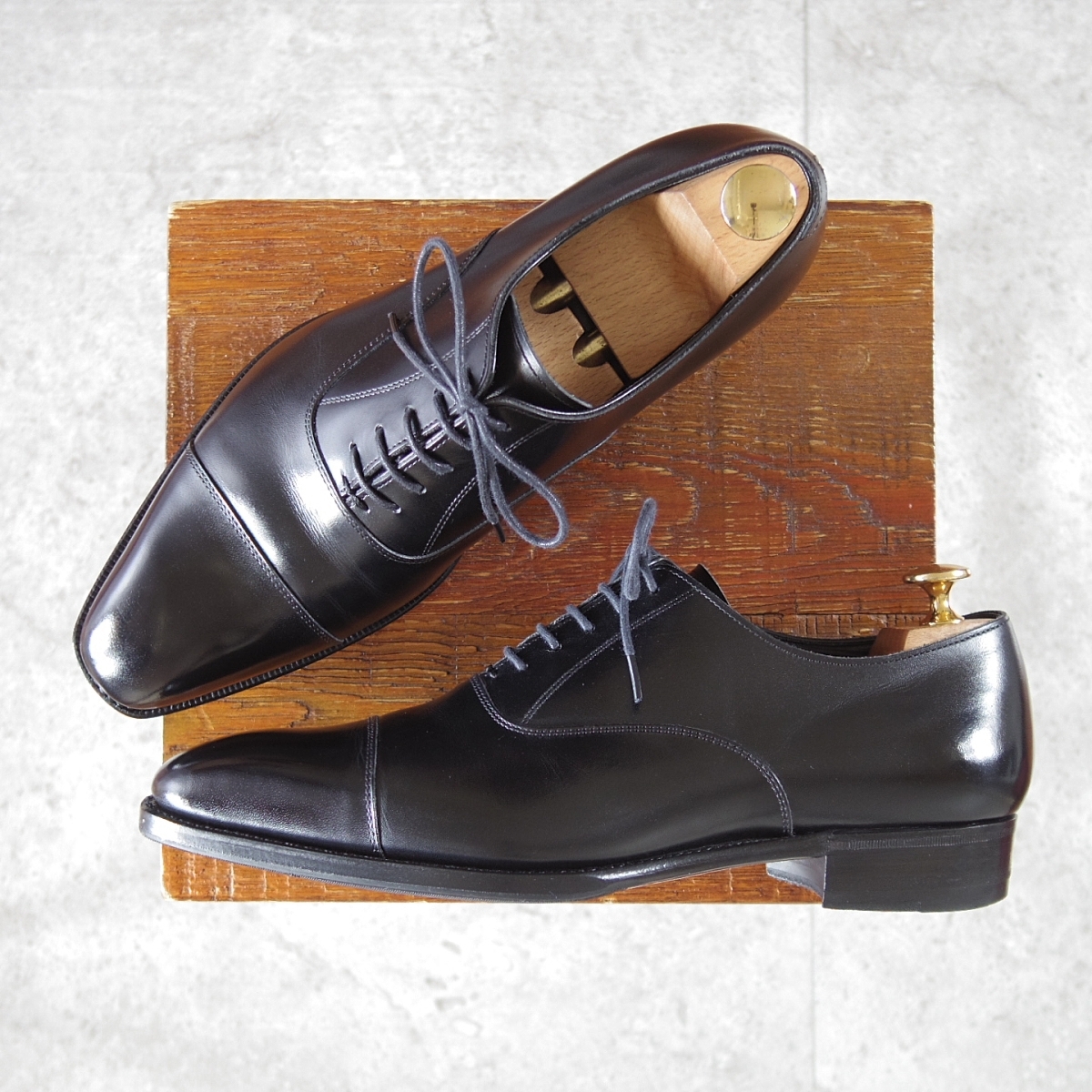 極美品★三陽山長 SIZE 7.5【定価￥99,000-★友之介/R309ラスト】ストレートチップ/カーフ/黒/メンズ/TOMONOSUKE/Sanyo Yamacho★o090-6.8