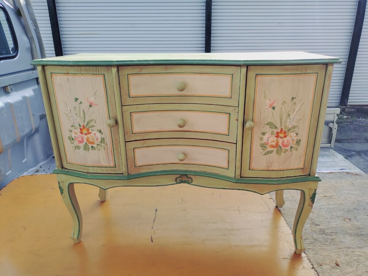 Demain サイドボード 飾り棚 アンティーク 花柄