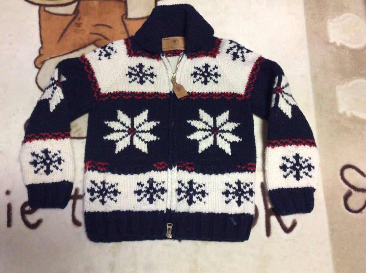 ◎　カナダ製　カナディアンセーター　ハンドニット　雪柄　白赤黒　サイズ36　ウール100％　超～美品