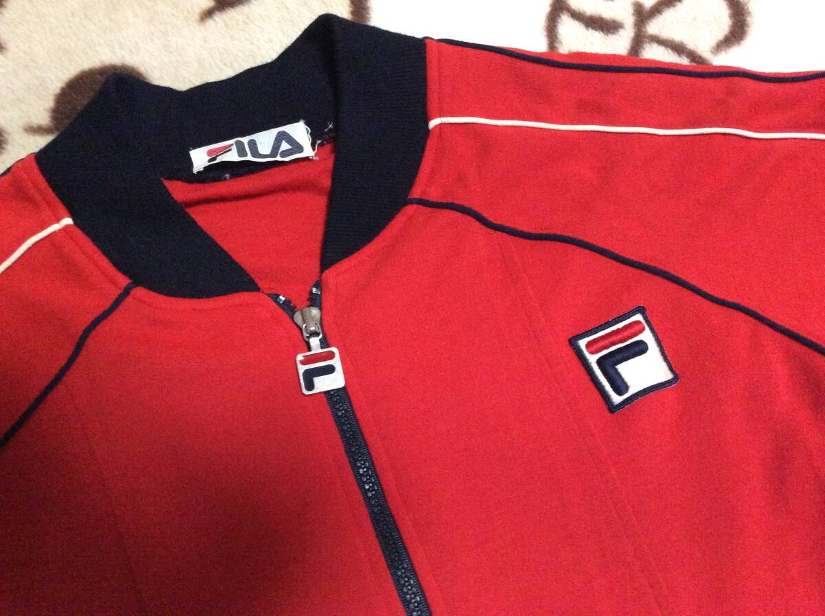 ◎　ビンテージ　FILA　ボルグ同時期　ウール入り　ジャージ　トラックトップ　赤紺白　サイズ1　セルフクリーニング済み　美中古