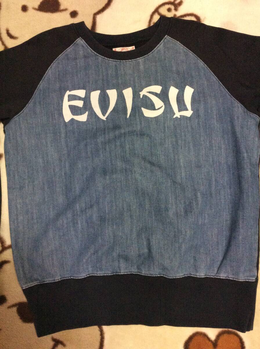 ◎　EVISU　エビス　デニム切り替えトレーナー　フロントロゴ　サイズ42　セルフクリーニング済み　美中古