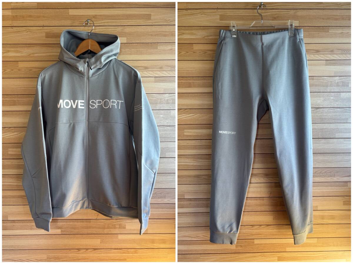 #大きい サイズ O XL★DESCENTE デサント MOVE SPORT ムーブスポーツ スウェット セットアップ 上下 パーカー フード ジップ パンツ グレー