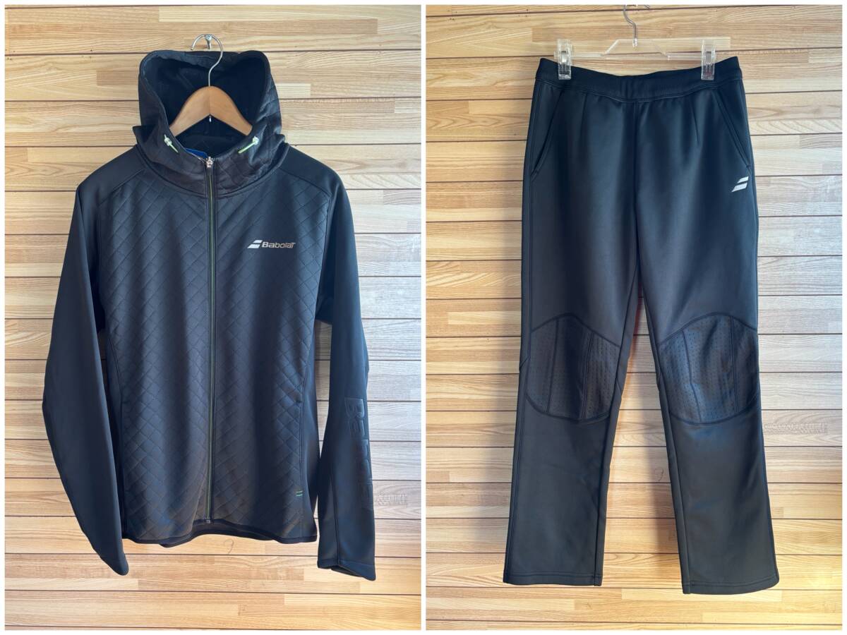#サイズ L★未使用★BABOLAT バボラ 裏起毛 パーカー フード ジップ 上下 セットアップ パンツ 防寒 暖かい ブラック 黒 秋冬 秋 冬 テニス
