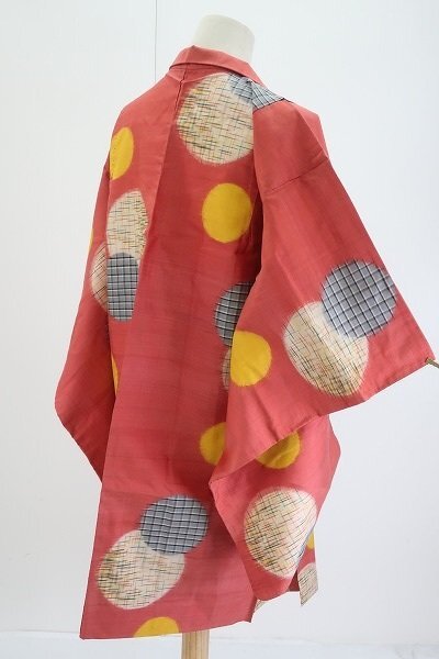 未使用品 美品 アンティーク 銘仙 長羽織 身丈94cm サビピンク レトロ 大正モダン 仕立て上がり 正絹 kimono 着物フィ 20326