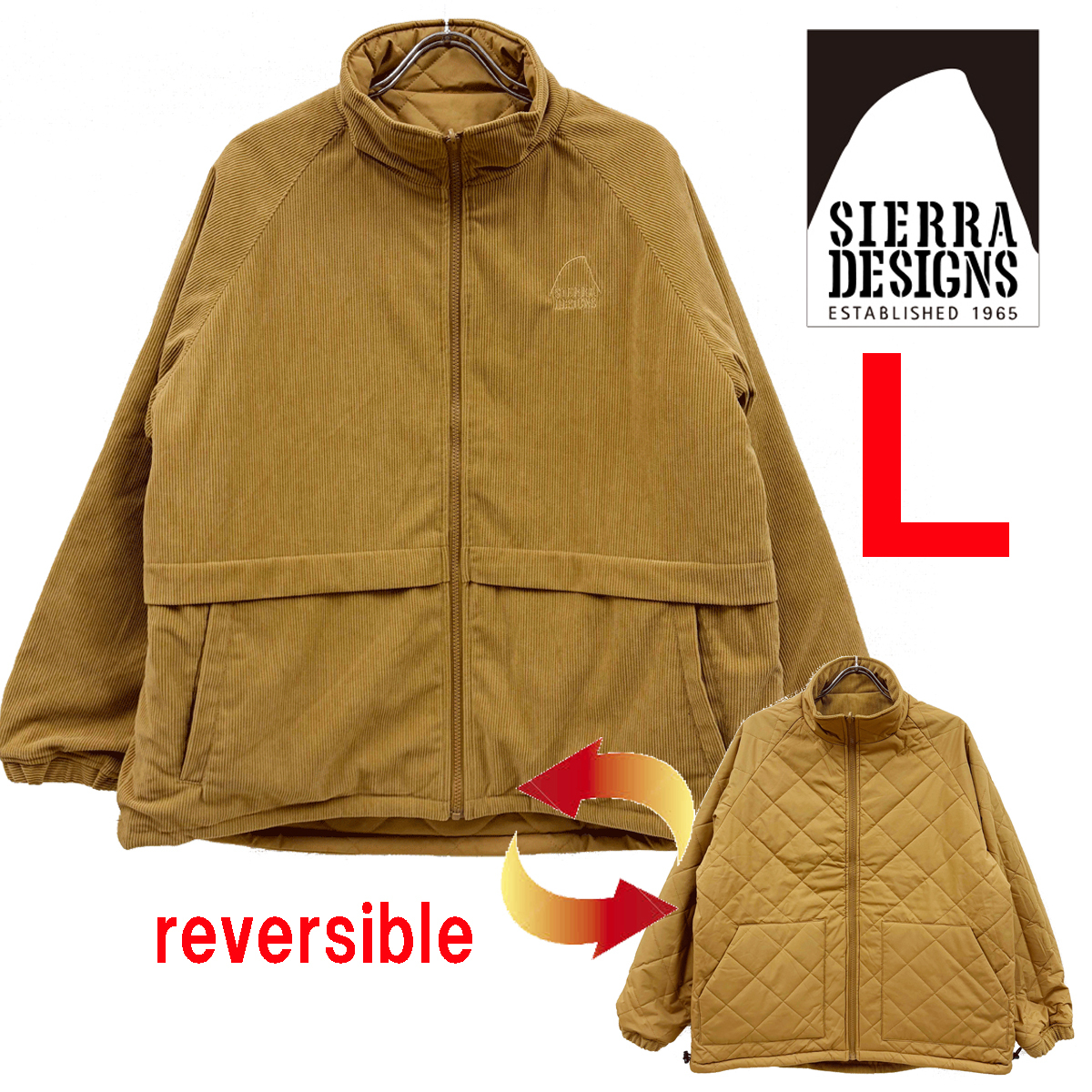 新品 L ★ SIERRA DESIGNS シェラデザイン メンズ リバーシブル 中綿 ジャケット キャメル TAN ロゴ刺繍 コーデュロイ キルト アウター