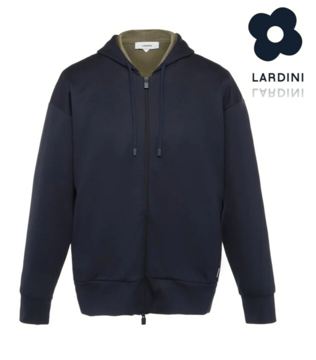 89,100円新品タグ付き【LARDINI ラルディーニ】ダブルフェイス ジャージーフーディー ジップパーカー 紺 XL v7829