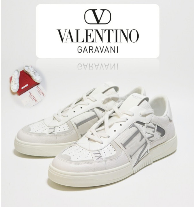 133,000円新品箱付き【ヴァレンティノ ガラヴァーニ】VLTNロゴ レザースニーカー 白 44(29cm) v7879 プレゼントにも最適