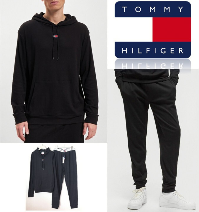 新品タグ付き【トミージーンズ】上下セットアップ リブパーカー ロングパンツ 黒 M(インポートS) v7905 ルームウェア