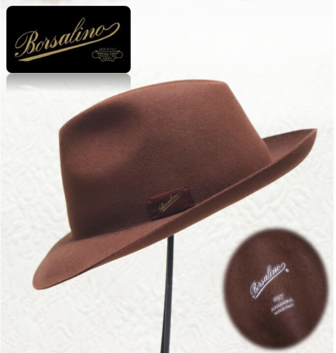 47,300円新品タグ付き【ボルサリーノ】 ラビットファー フェルトハット 中折れ帽子 58 v7850