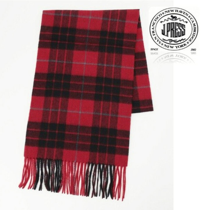 新品タグ付き【J.PRESS ジェイプレス】カシミヤ混ウール チェックマフラー v7878 プレゼントにも最適