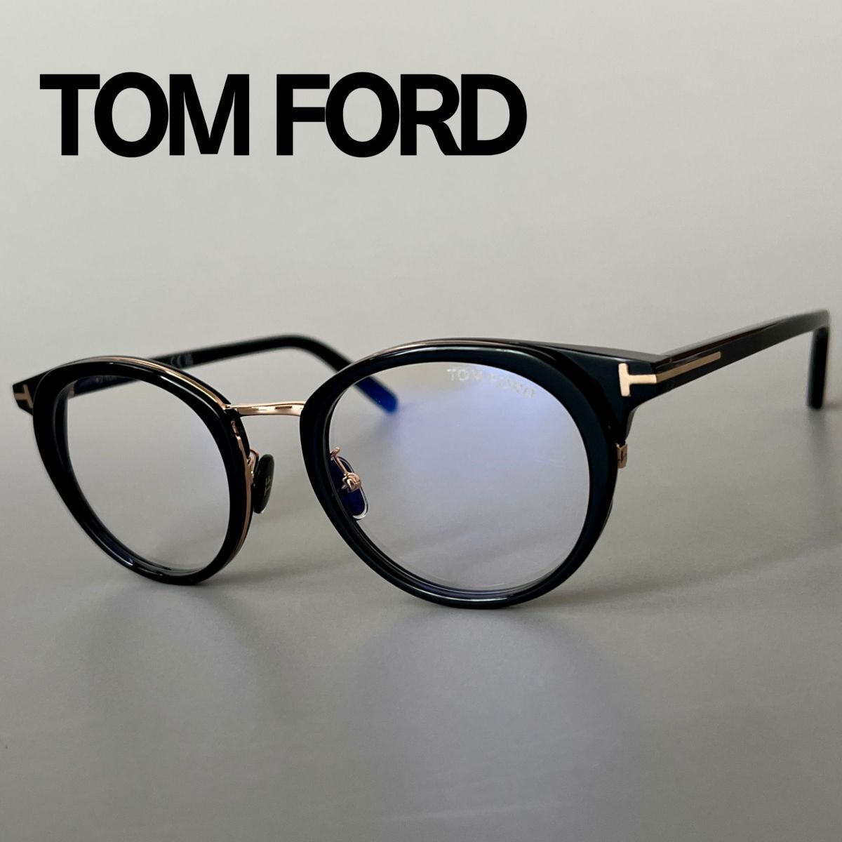 トムフォード メガネ TOM FORD ボストン アジアンフィット 眼鏡 ブラック ゴールド 黒 金 イタリア製 ブルーライトカット 新品 軽い 軽量