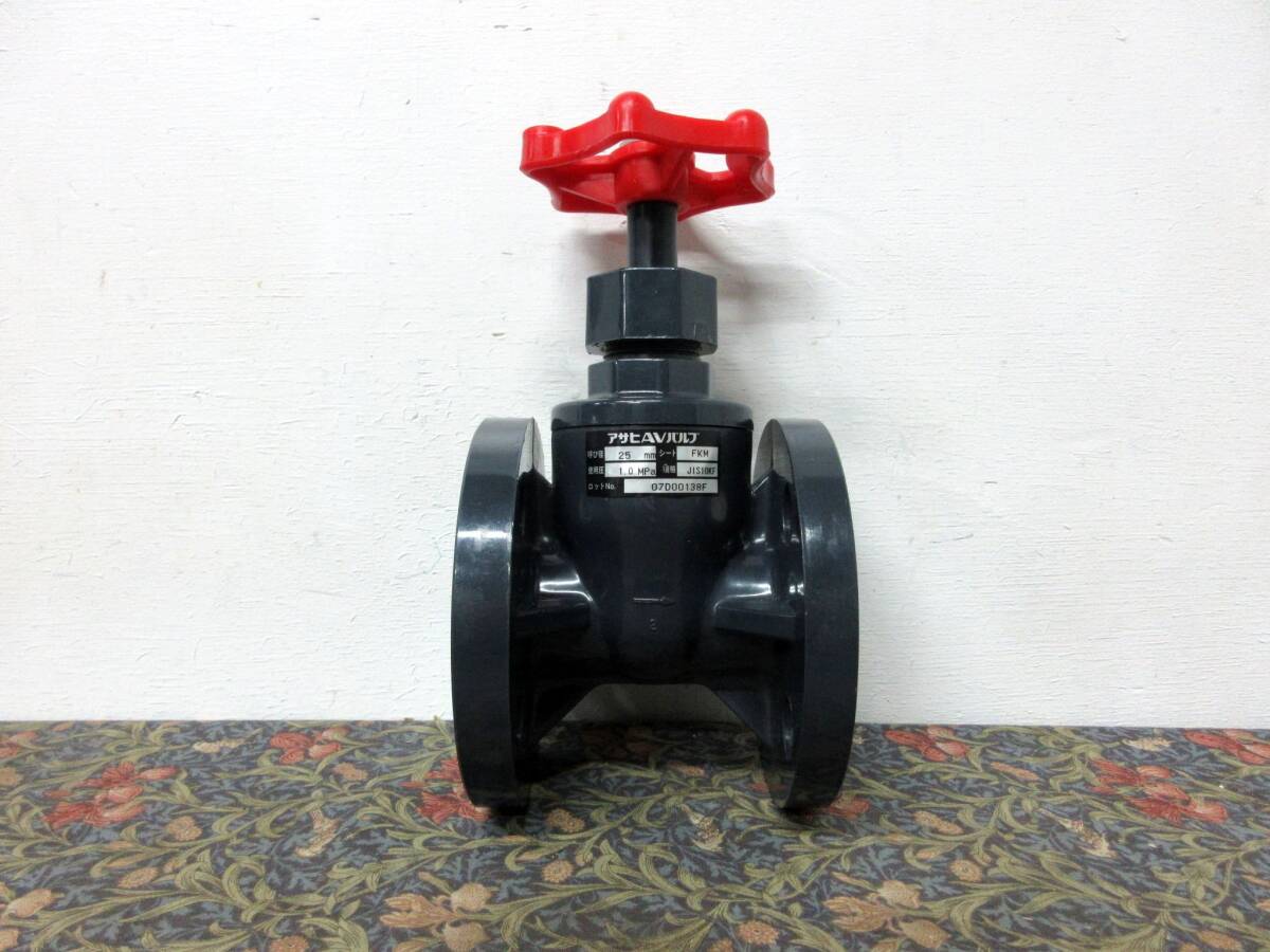 未使用 旭有機材 アサヒAVバルブ JIS10KF 手動弁 ストップバルブ 丸ハンドル U-PVC FKM フランジ型 JIS10K 呼び径 25 1.0MPa