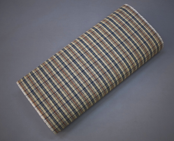 A21-24【凛々】即決 新古品 阿波正藍 しじら織 ゆかた反物 ベージュ 格子 未仕立て品