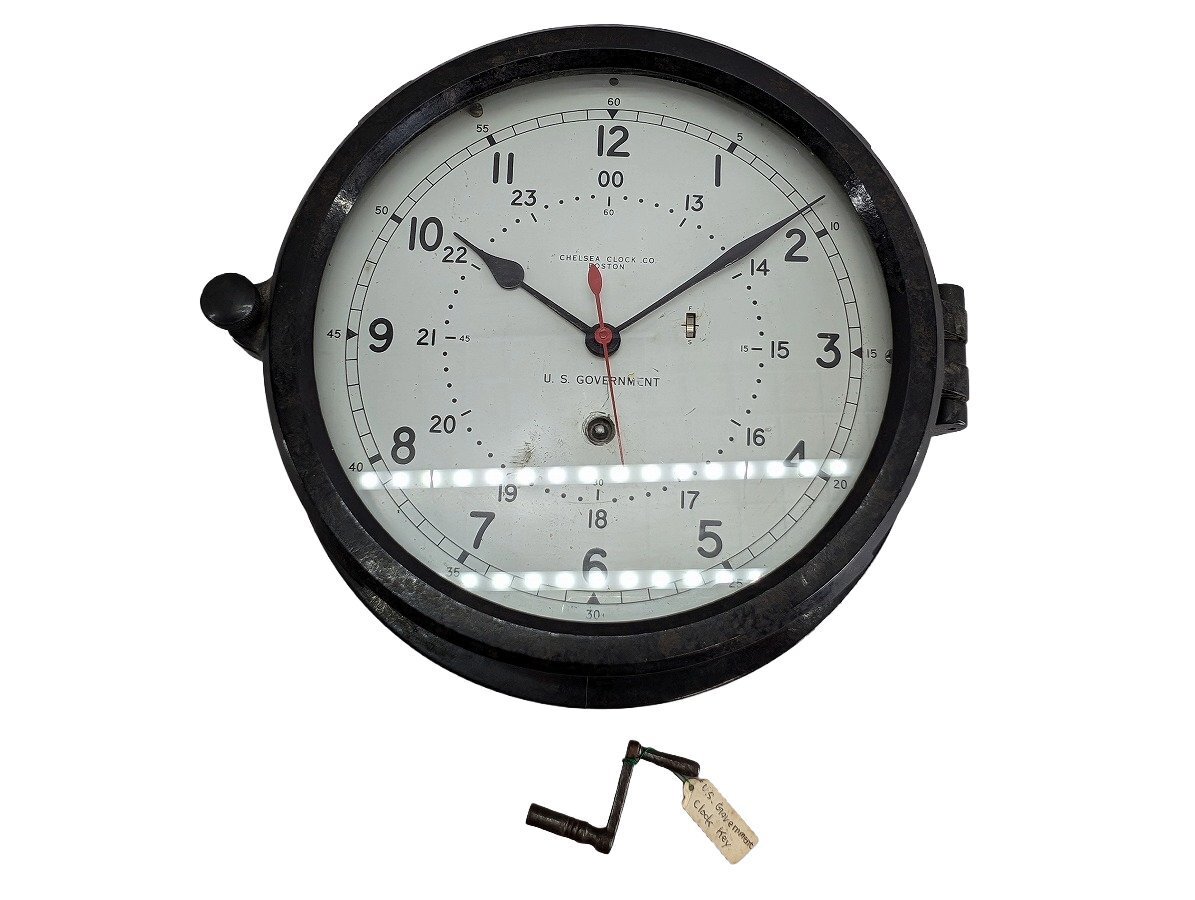 [1円スタート]アンティーク CHELSEA CLOCK CO. BOSTON U. S. GOVERNMENT チェルシークロック 手巻 ゼンマイ 時計 可動 ハワイ購入[03-7051