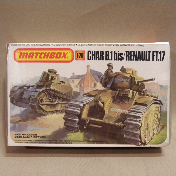 【未開封品】1970年代 当時物 マッチボックス 1/76 シャールB1 bis/ルノーFT.17 戦車(ビンテージ Vintage Matchbox Char Renault Model Kit