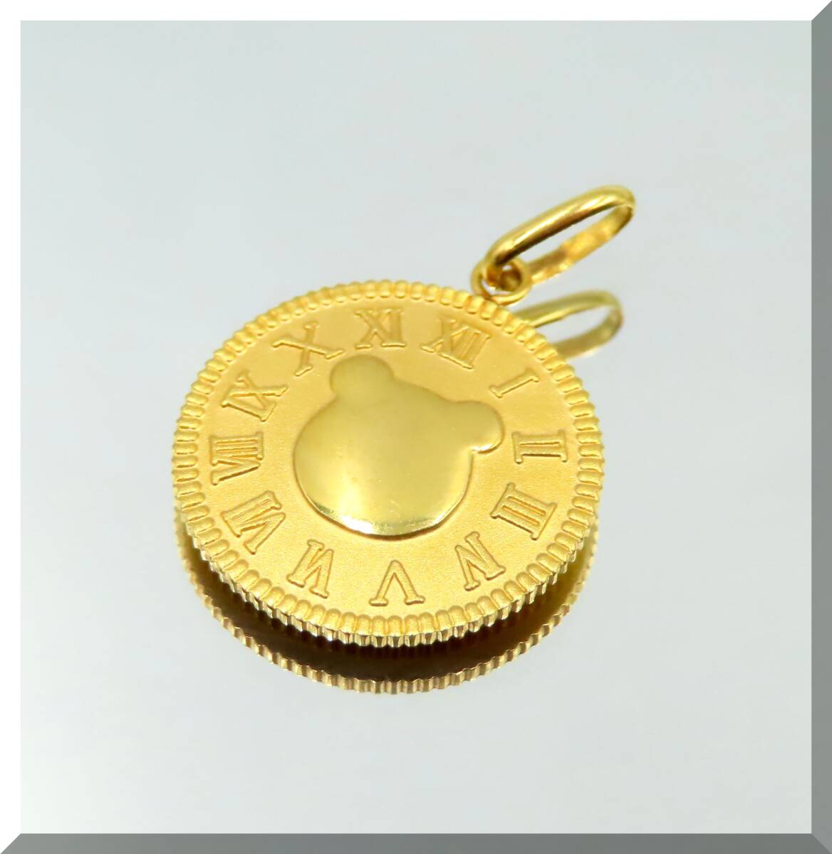 ■【総重量約1.9g】GOLD 750 K18 ゴールド ペンダントトップ アクセサリー コイン風 ローマ数字 クマ柄