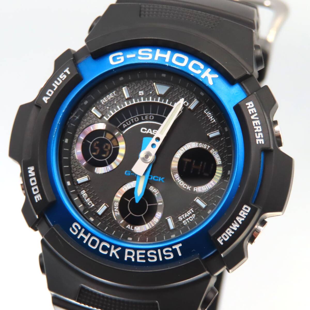 ■【美品】 CASIO G-SHOCK AW-591 カシオ Gショック 腕時計 クォーツ アナログ デジタル カレンダー 黒文字盤 ブルー系 腕回り最長約21cm