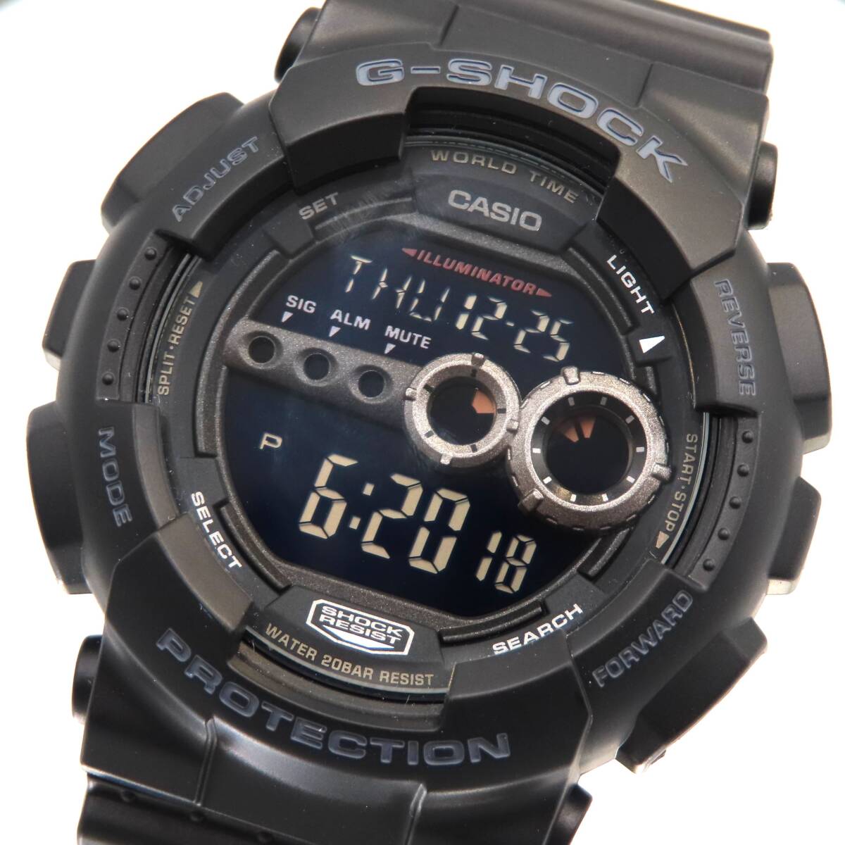 ■【美品/稼働品】 CASIO G-SHOCK GD-100 BLACK カシオ Gショック 腕時計 ブラック系 デジタル カレンダー 黒文字盤 腕回り最長約21cm