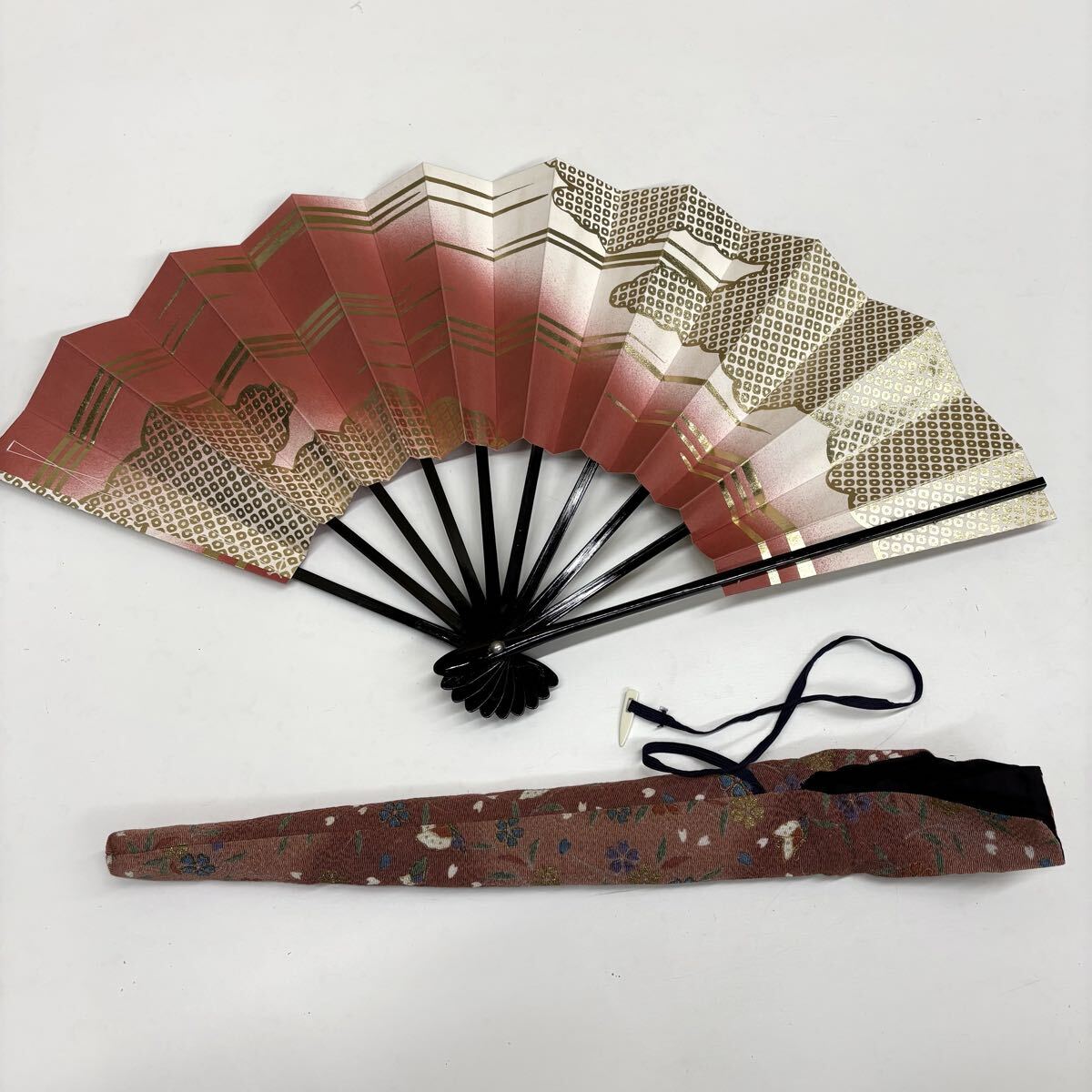 舞扇+舞扇袋★舞扇子 扇子 /金色　踊り 歌舞伎 日舞 和風オブジェ /レトロ　保管品　ほぼ未使用