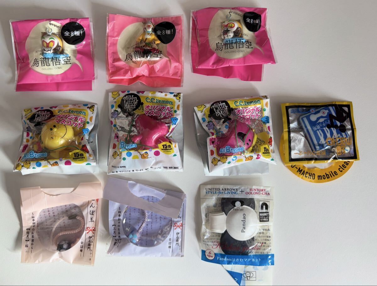 ●サントリー CCレモン ミスターメンリトルミス キーホルダー,烏龍茶 孫悟空フィギュア,pandaoはさむマグネット,伊右衛門 とんぼ玉