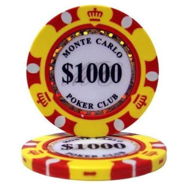 25枚セット $1,000 ポーカーチップ モンテカルロ カジノ コイン クレイ プラスチック ゴルフ ボールマーカーグリーンマーカー