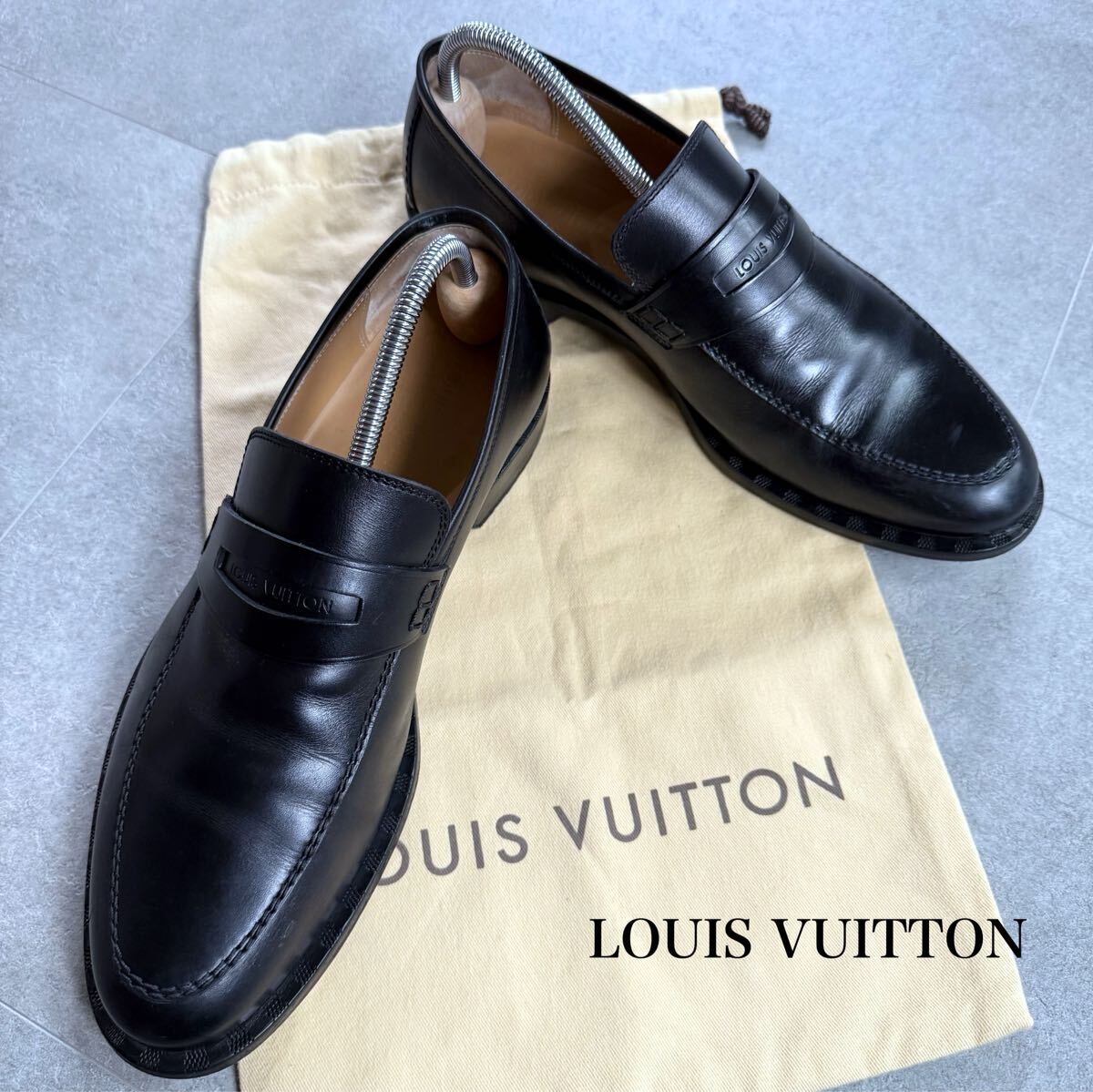 LOUIS VUITTON ルイヴィトン ダミエ ロゴ レザー ペニーローファー 6 メンズ ビジネスシューズ 25cm
