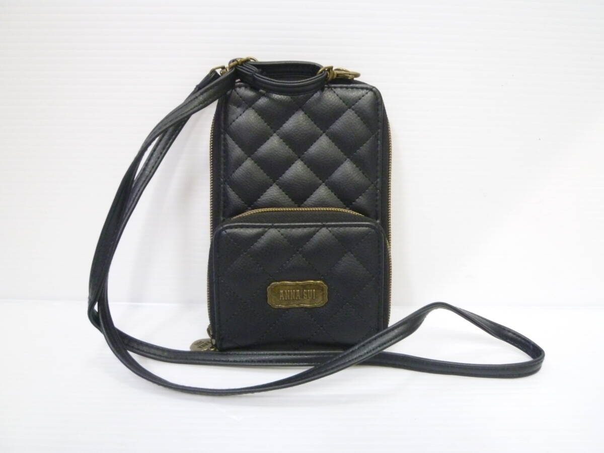 XXX◆バッグ 保管品 ANNA SUI/アナスイ ワンショルダー ブラックカラー/黒色 内側:花柄 サイズ:約18×11×2.5-4cm◆