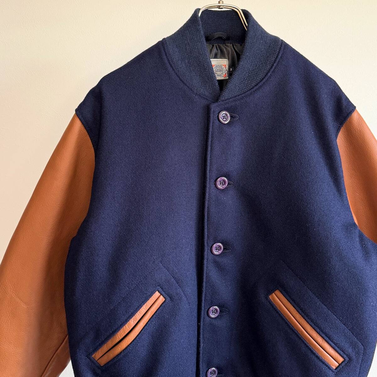 希少《 Dead / Ebbets Field Flannels》90s デッド【 エベッツフィールドフランネルズ アメリカ製 メルトン レザー ボタンスタジャン M 】