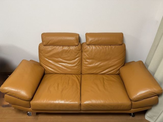 福岡市内送料無料　IDC大塚家具 Domicil ドミシール 総革 本革 2人掛けソファ 2Psofa イタリアンモダン 裏地難あり