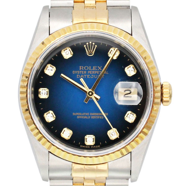 ロレックス ROLEX デイトジャスト 16233G ブルー文字盤 10Pダイヤ SS/YG メンズ腕時計 自動巻き 金 生産終了 男性 プレゼント ブランド
