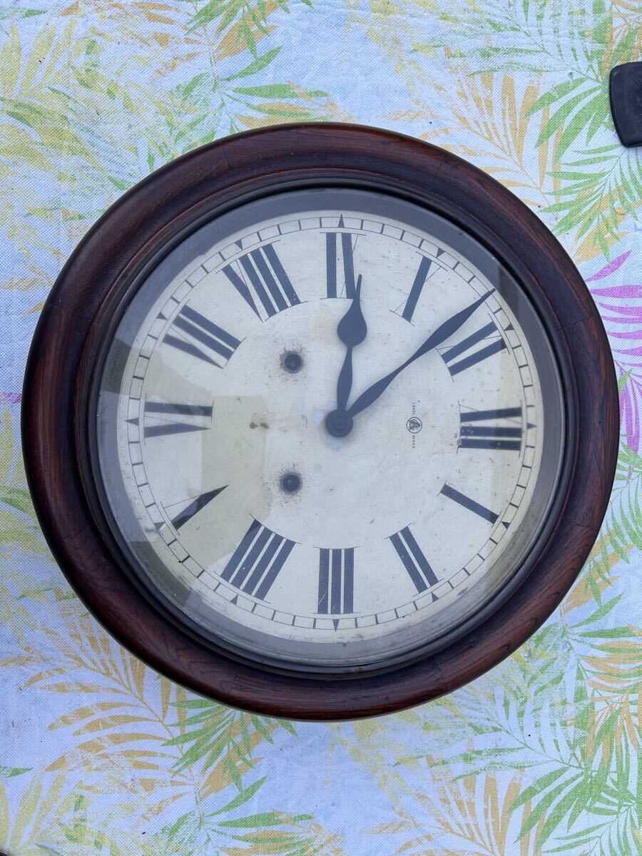 アンティーク ゼンマイ式 掛け時計 昭和レトロ レトロ 古時計 柱時計 丸型 振り子時計