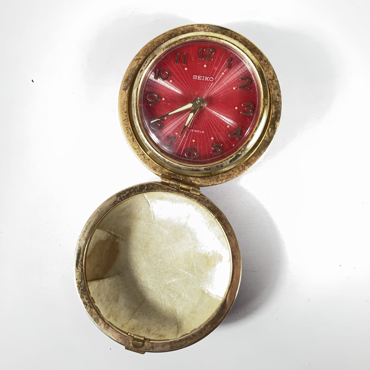 SEIKO セイコー 2JEWELS ゼンマイ 手巻き 置時計 トラベルウォッチ アンティーク 昭和レトロ★