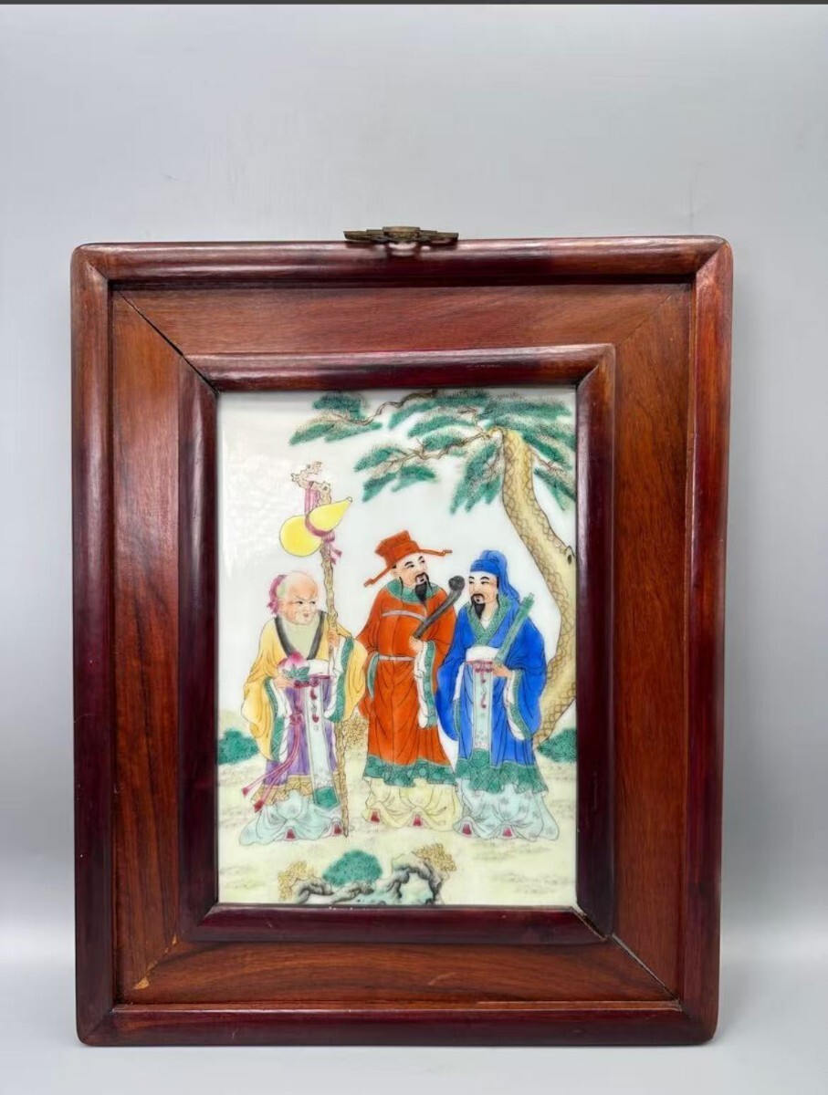 額装 細工人物図 古美術品 置物 時代物 中国美術 陶板画 壁掛け 古陶磁器 唐物