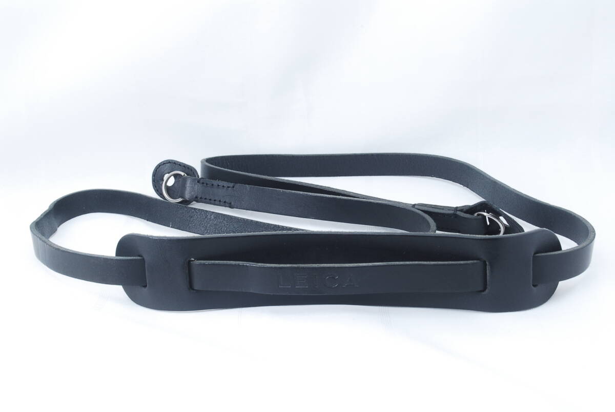 ☆LEICA ライカ 純正 レザー カメラ ストラップ 黒色(ブラック) ネック ショルダー 型押し文字 革 M型金具 Camera Strap 18558☆