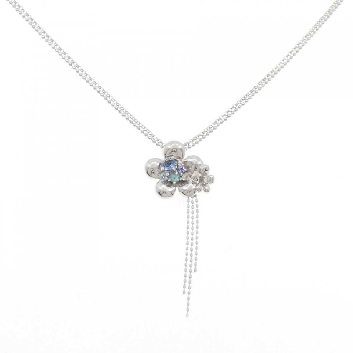 K18WG フラワー カラーストーン ネックレス