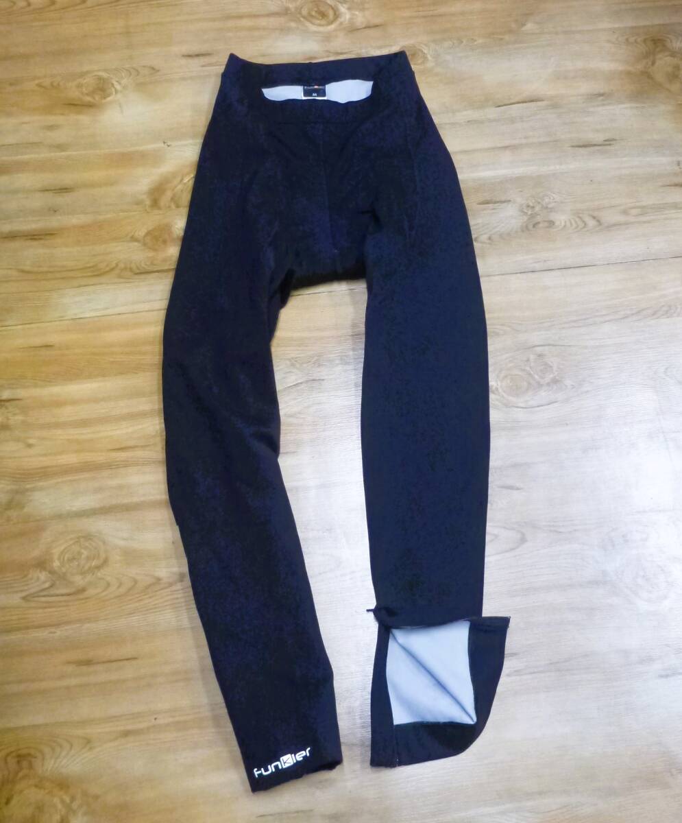 ☆未使用　防寒　裏起毛　funkier　サイクル　タイツ　パンツ　ファンキアー　尻パッド付　　サイズM　黒　裾ジッパー　反射文字