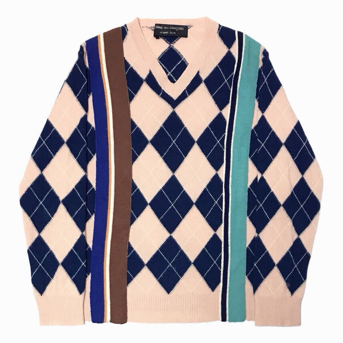 00AW ドッキングロック ニット セーター アーガイル コムデギャルソンオムプリュス HOMME PLUS 2000AW Docking Argyle Sweater スタッズ期